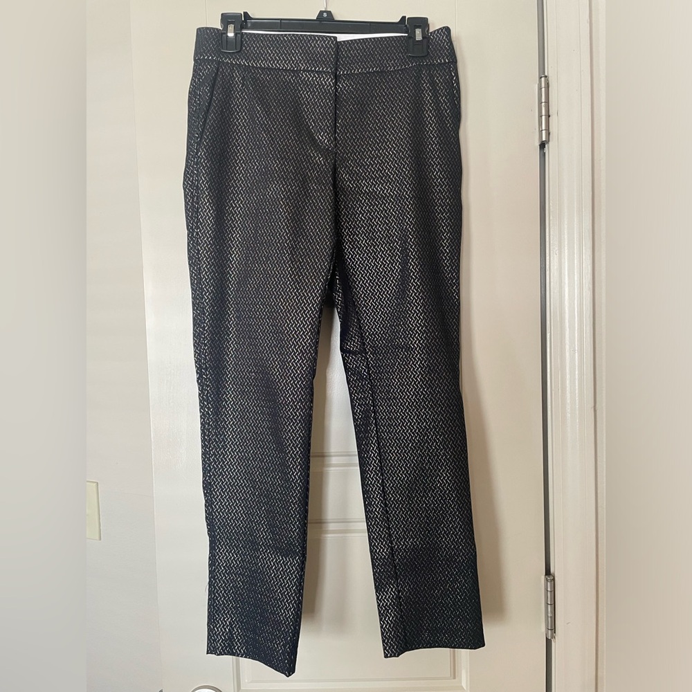 Loft Marissa skinny cropped stretch pants, black with gold metallic 6p